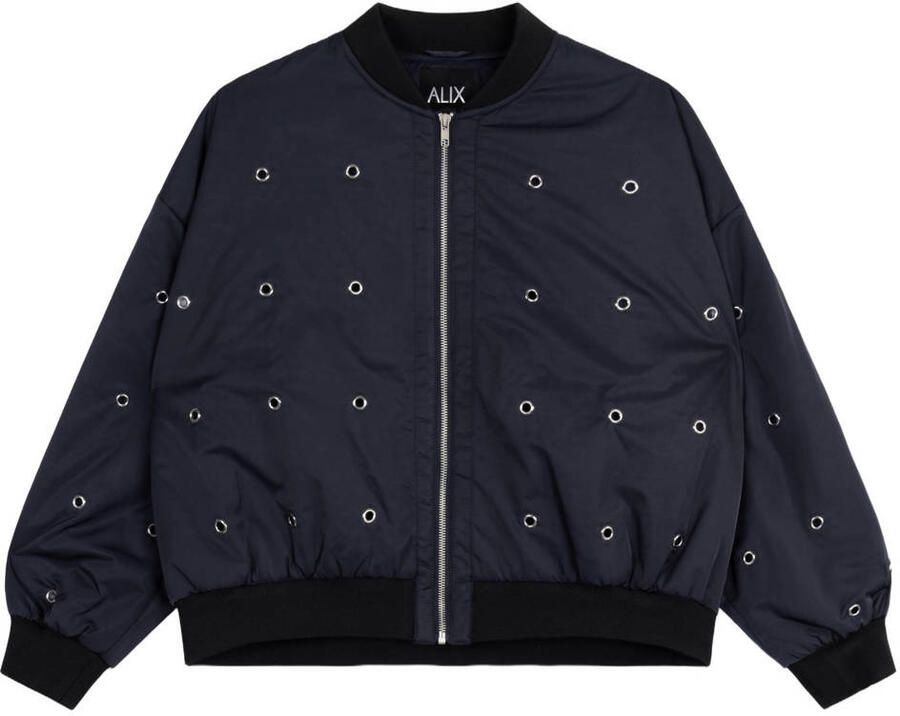 ALIX THE LABEL Dames Jassen Ladies Woven Eyelet Bomber Zwart - Foto 6