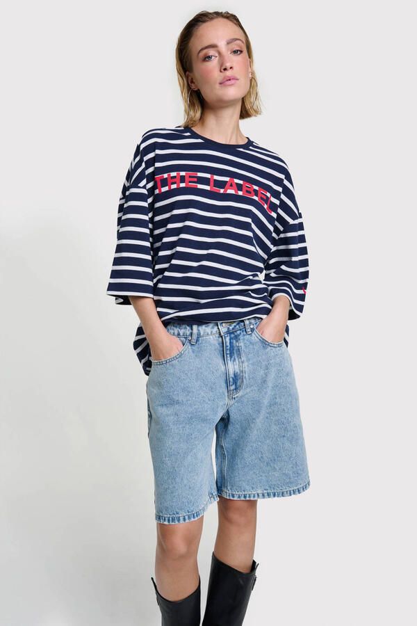 ALIX THE LABEL Dames Tops & T-shirts Ladies Knitted Y d Stripe T-shirt Donkerblauw - Foto 4