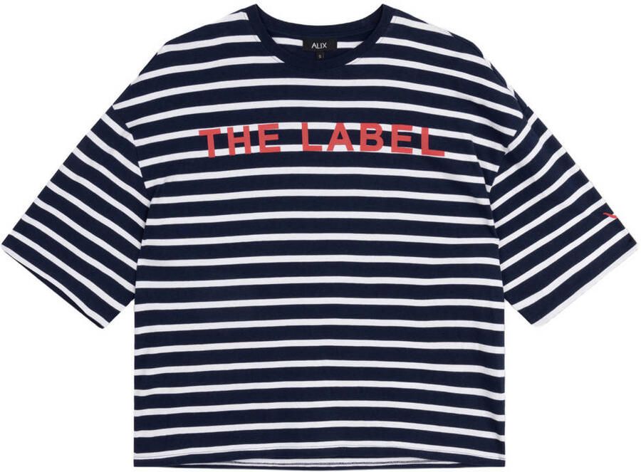 ALIX THE LABEL Dames Tops & T-shirts Ladies Knitted Y d Stripe T-shirt Donkerblauw - Foto 5