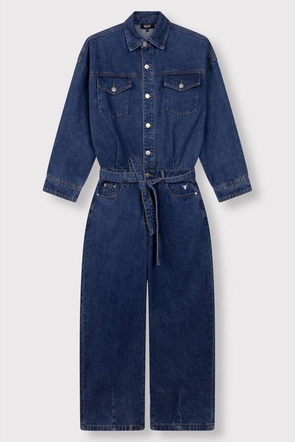 Alix the Label denim jumpsuit met ceintuur mediumblauw - Foto 3