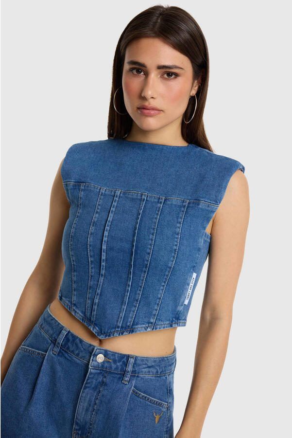 Alix the Label denim top mediumblauw