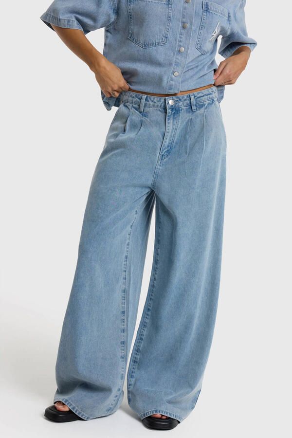 Alix the Label denim wide leg regular waist broek light blue denim - Foto 5