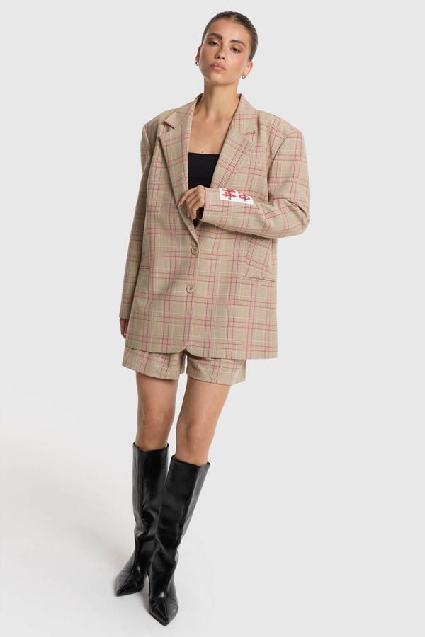 ALIX THE LABEL Dames Blazers Ladies Woven Oversized Check Blazer Beige - Foto 5
