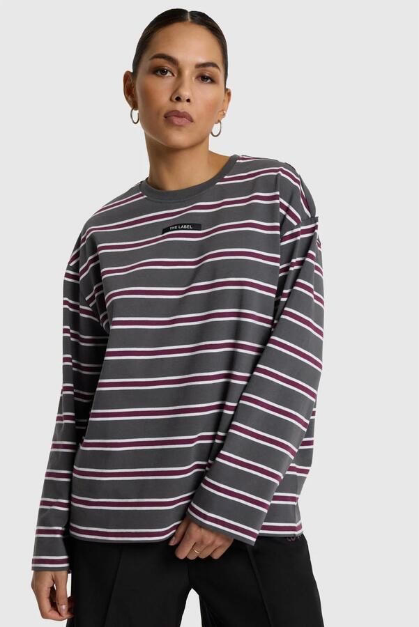 ALIX THE LABEL Dames Tops & T-shirts Ladies Knitted Stripe Longsleeve T-shirt Donkergrijs - Foto 5