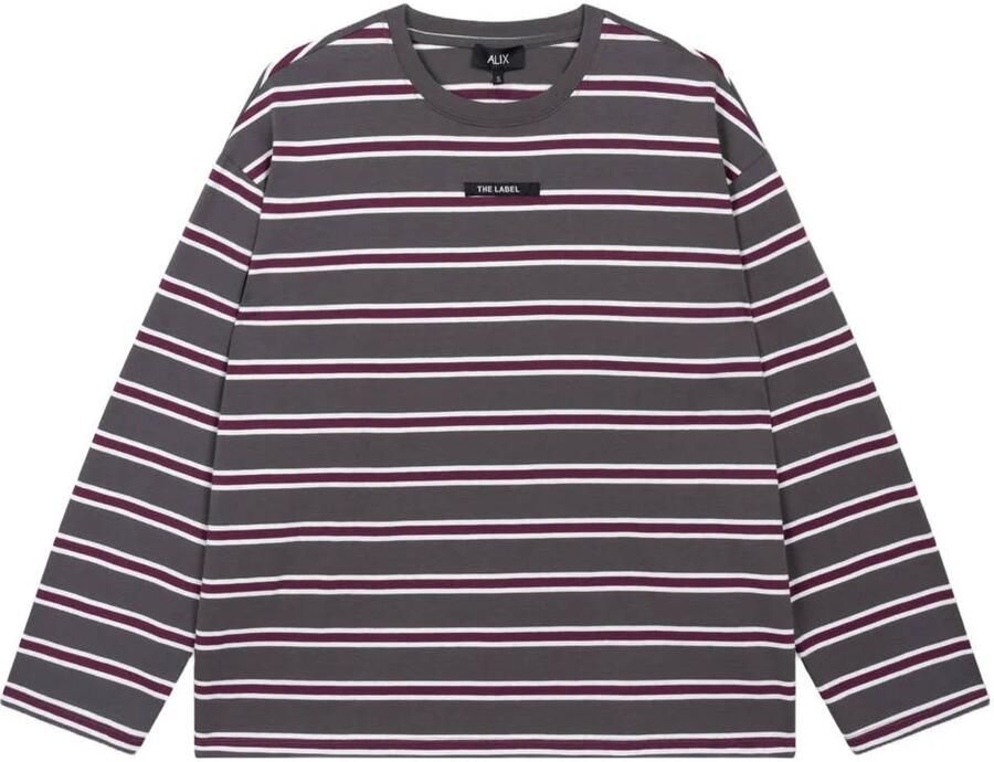 ALIX THE LABEL Dames Tops & T-shirts Ladies Knitted Stripe Longsleeve T-shirt Donkergrijs - Foto 6
