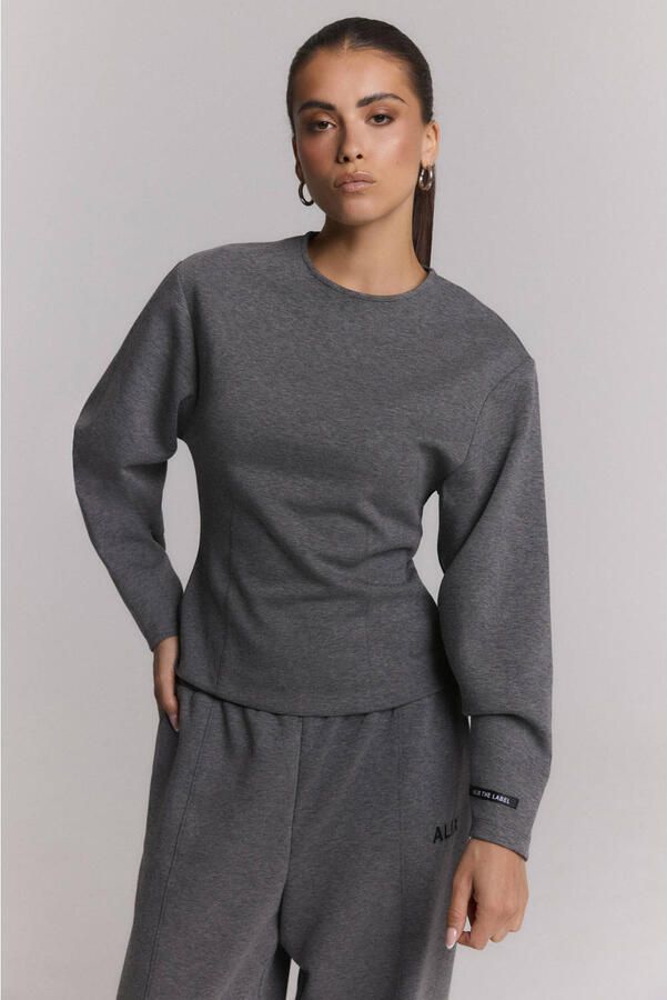ALIX THE LABEL Dames Tops & T-shirts Ladies Knitted Fitted Balloon Sleeve Top Grijs - Foto 5