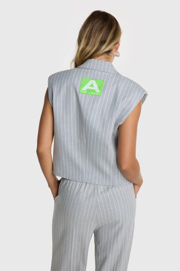ALIX THE LABEL Dames Blazers Ladies Woven Pinstripe Waistcoat Lichtgrijs