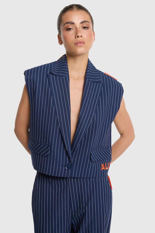 ALIX THE LABEL Dames Blazers Ladies Woven Striped Waistcoat Donkerblauw - Foto 5