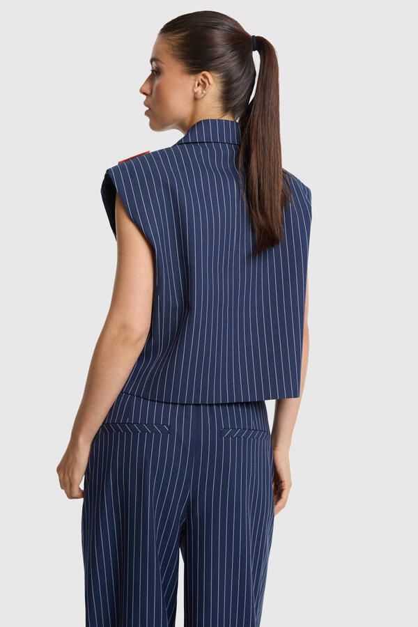 ALIX THE LABEL Dames Blazers Ladies Woven Striped Waistcoat Donkerblauw - Foto 7