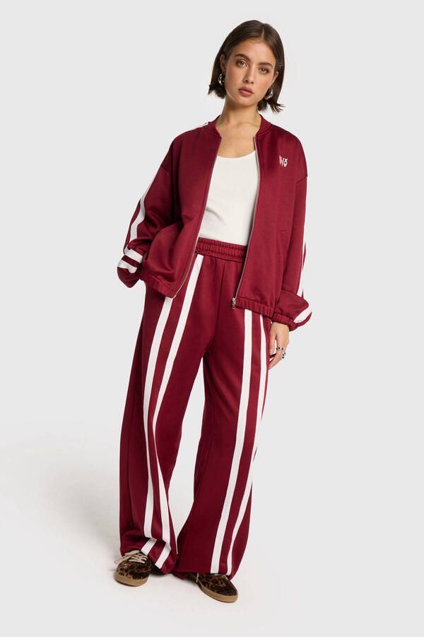 ALIX THE LABEL Dames Broeken Ladies Knitted Training Sweat Pants Bordeaux - Foto 6
