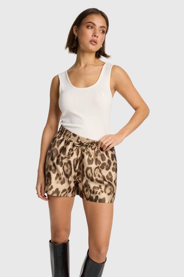 ALIX THE LABEL Dames Broeken Ladies Woven Jaquar Shorts Bruin - Foto 5