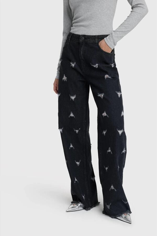 ALIX THE LABEL Dames Jeans Ladies Woven Destroyed Denim Pants Grijs - Foto 4