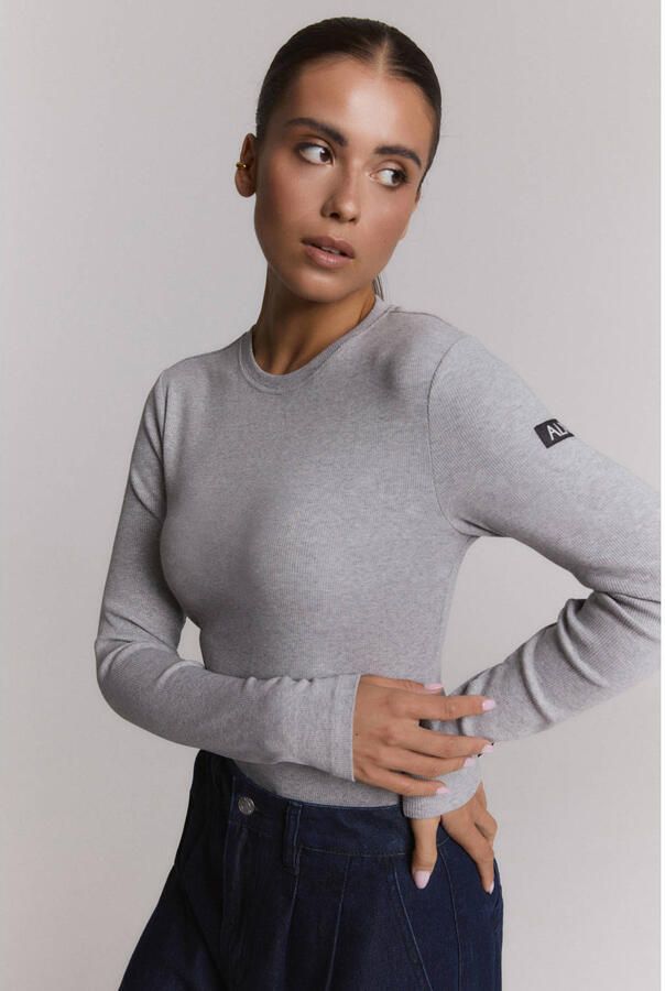 ALIX THE LABEL Dames Tops & T-shirts Ladies Knitted Rib Longsleeve T-shirt Lichtgrijs - Foto 5