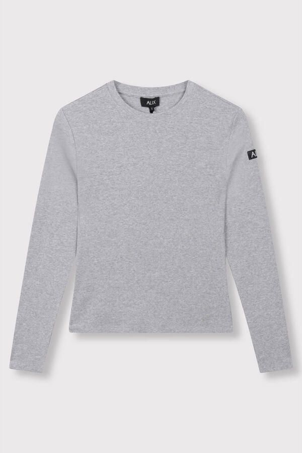 ALIX THE LABEL Dames Tops & T-shirts Ladies Knitted Rib Longsleeve T-shirt Lichtgrijs - Foto 6