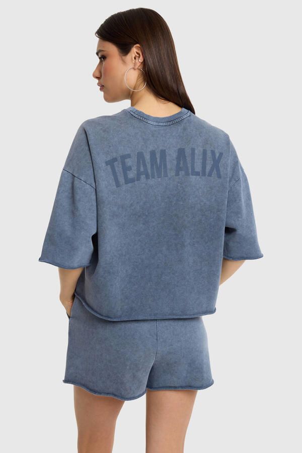 ALIX THE LABEL Dames Tops & T-shirts Ladies Knitted Cut Seam Sweat T-shirt Blauw - Foto 6