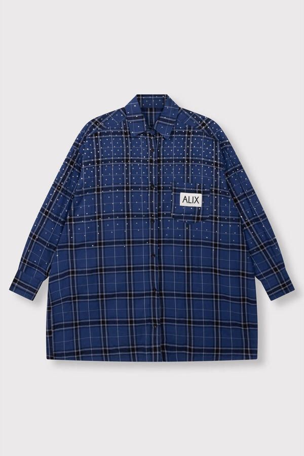 ALIX THE LABEL Dames Blouses Ladies Woven Studded Check Blouse Dress Blauw - Foto 6