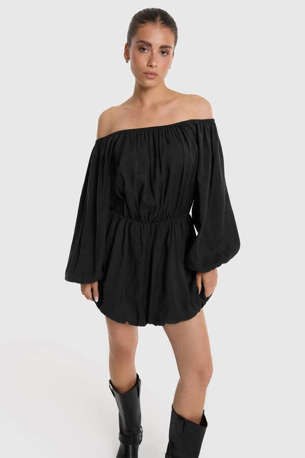Alix the Label off shoulder modal korte jurk zwart