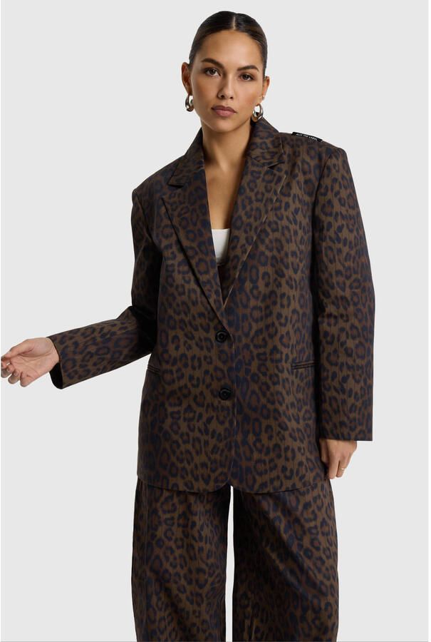 Alix the Label oversized blazer met panterprint bruin