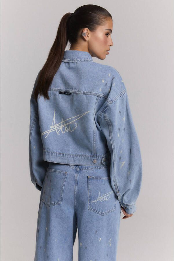 Alix the Label regular fit barrel jeans met verfspatten lichtblauw - Foto 2