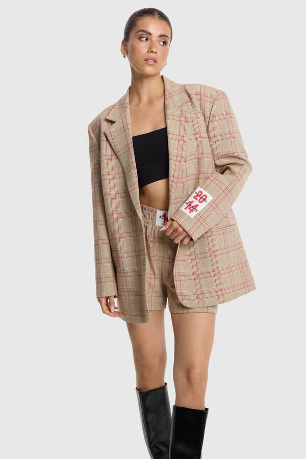 ALIX THE LABEL Dames Broeken Ladies Woven Sporty Check Shorts Beige - Foto 6