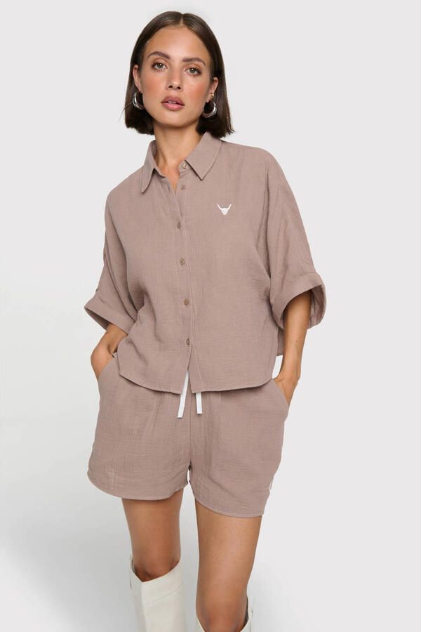 ALIX THE LABEL Dames Broeken Ladies Woven Crinkle Shorts Zand - Foto 4