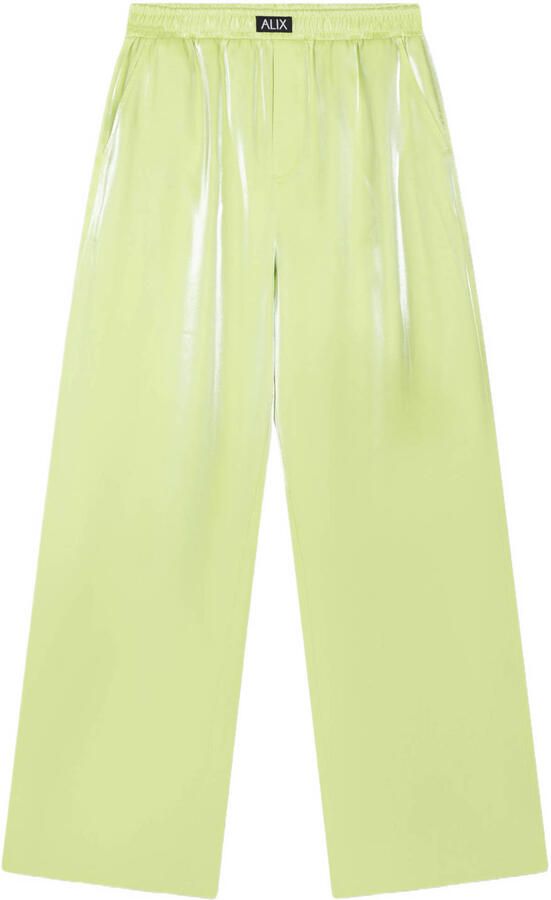 Alix the Label satijnen wide leg regular waist pantalon limegroen - Foto 6