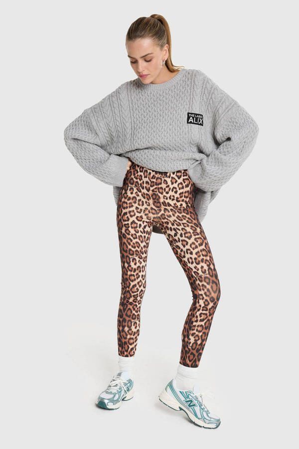 Alix the Label skinny regular waist legging met panterprint bruin - Foto 6
