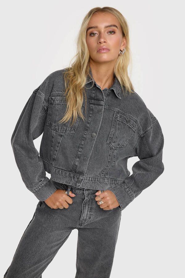 Alix The Label Cropped Tape Denim Jacket Black Dames