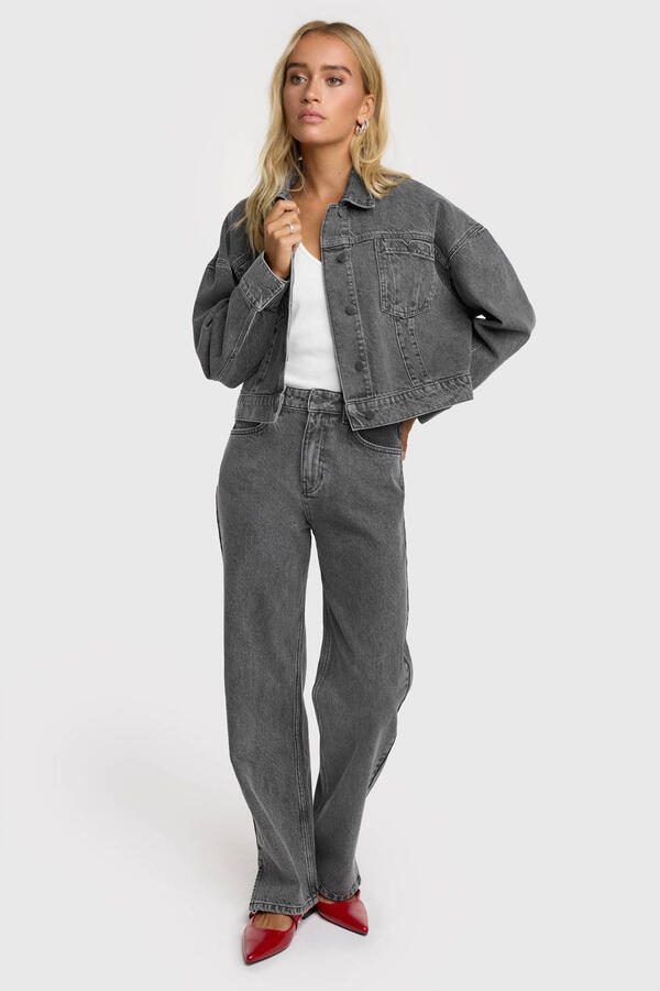 Alix The Label Cropped Tape Denim Jacket Black Dames - Foto 3