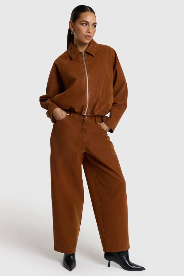 Alix the Label suèdelook baggy broek cognac