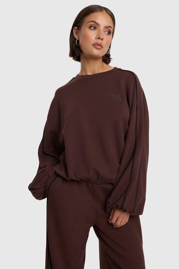 ALIX THE LABEL Dames Truien & Vesten Ladies Knitted Piping Sweater Bruin - Foto 5