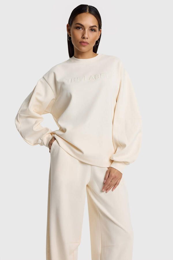 ALIX THE LABEL Dames Truien & Vesten Ladies Knitted Balloon Sleeve Sweater Creme - Foto 5