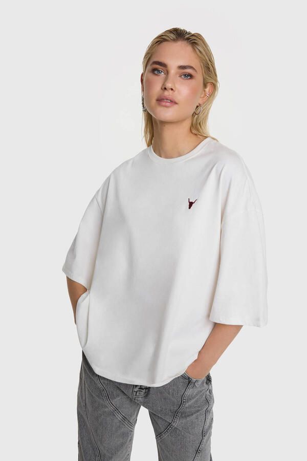 ALIX THE LABEL Dames Tops & T-shirts Back Logo T-shirt Gebroken Wit - Foto 7