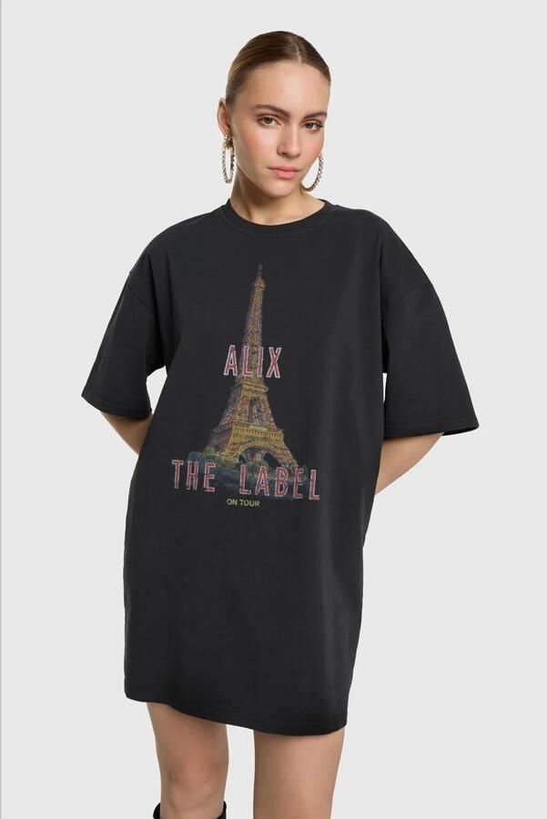 ALIX THE LABEL Dames Jurken Ladies Knitted Paris T-shirt Dress Grijs - Foto 6