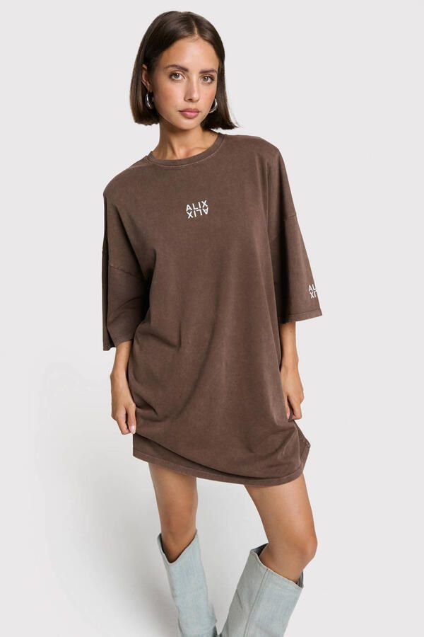 ALIX THE LABEL Dames Jurken Ladies Knitted Alix T-shirt Dress Bruin - Foto 5