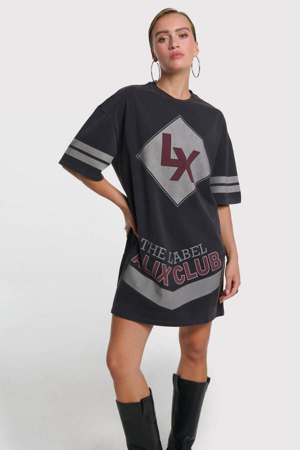 ALIX THE LABEL Dames Tops & T-shirts Ladies Knitted Sporty T-shirt Dress Donkergrijs - Foto 4
