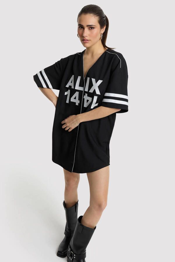 ALIX THE LABEL Dames Jurken Ladies Woven Baseball Shirt Dress Zwart - Foto 5