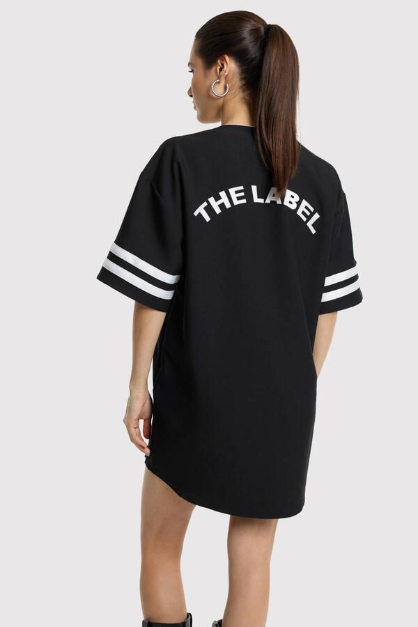 ALIX THE LABEL Dames Jurken Ladies Woven Baseball Shirt Dress Zwart - Foto 7