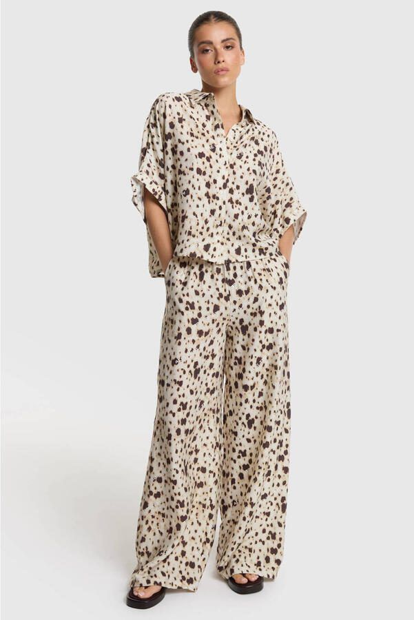 Alix the Label viscose loose fit broek met tekst beige