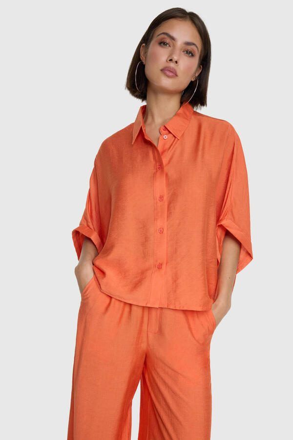 Alix the Label viscose high waist loose fit broek oranje
