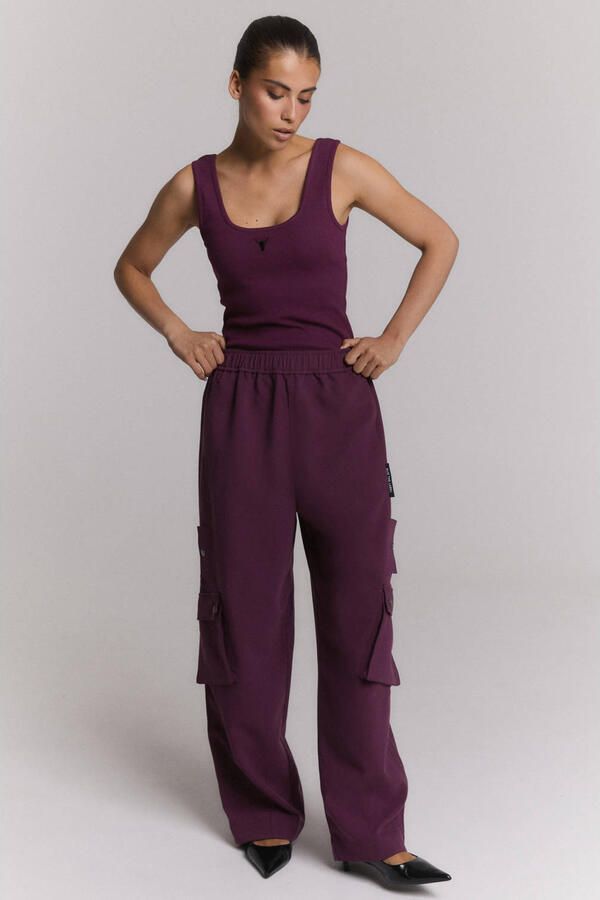 Alix the Label wide leg cargobroek aubergine
