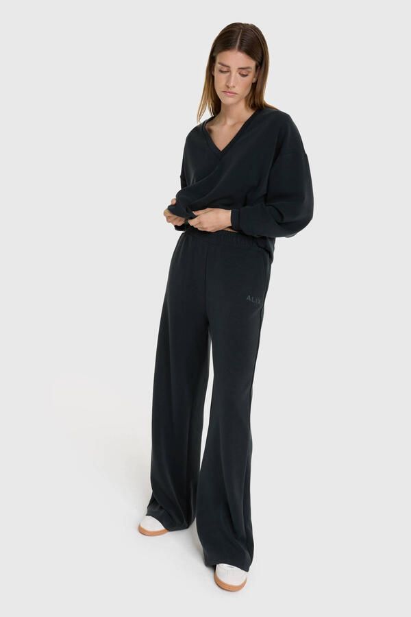 ALIX THE LABEL Dames Broeken Ladies Knitted Flowy Wide Leg Pants Zwart - Foto 6