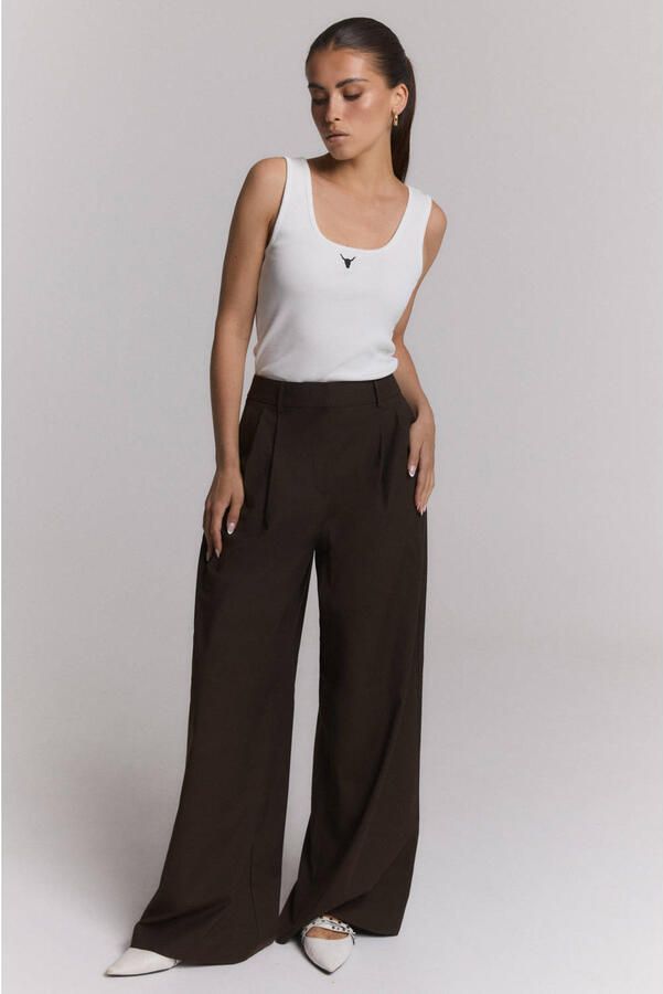 Alix the Label wide leg pantalon met plooien bruin