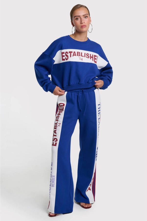 ALIX THE LABEL Dames Broeken Ladies Knitted Logo Tape Pants Blauw - Foto 4