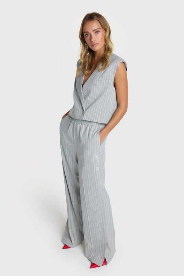 ALIX THE LABEL Dames Broeken Ladies Woven Pinstripe Pants Lichtgrijs - Foto 2