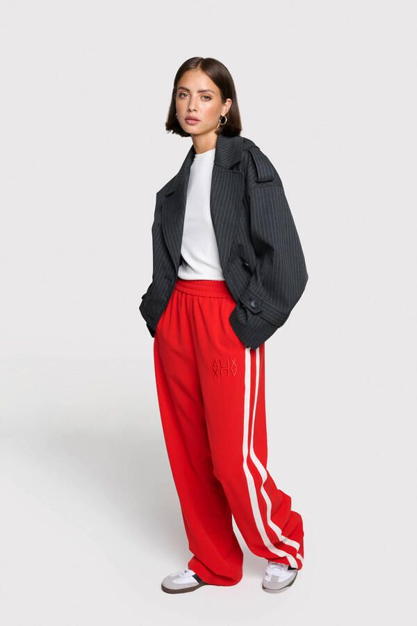 ALIX THE LABEL Dames Broeken Ladies Woven Strass Stripe Pants Rood - Foto 5