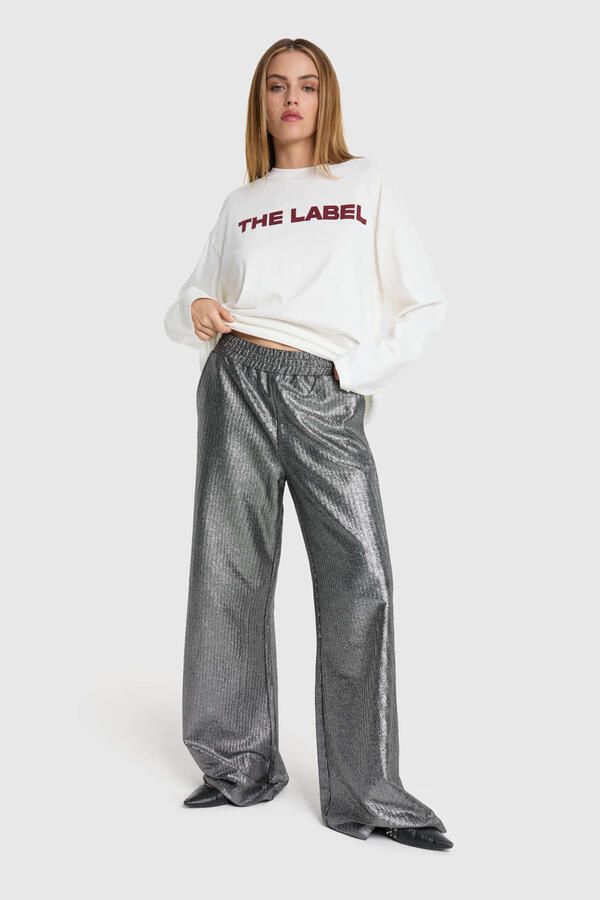 Alix the Label wide leg regular waist broek zilver