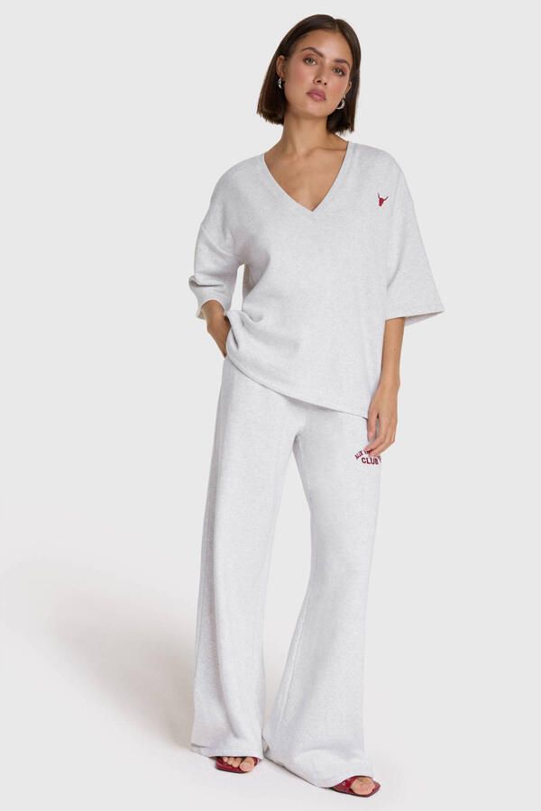 ALIX THE LABEL Dames Broeken Ladies Knitted Wide Leg Sweat Pants Lichtgrijs - Foto 5
