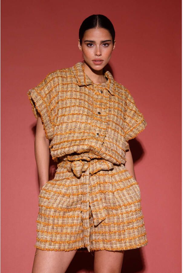 AMAYA Amsterdam bouclé straight high waist casual short bruin - Foto 6