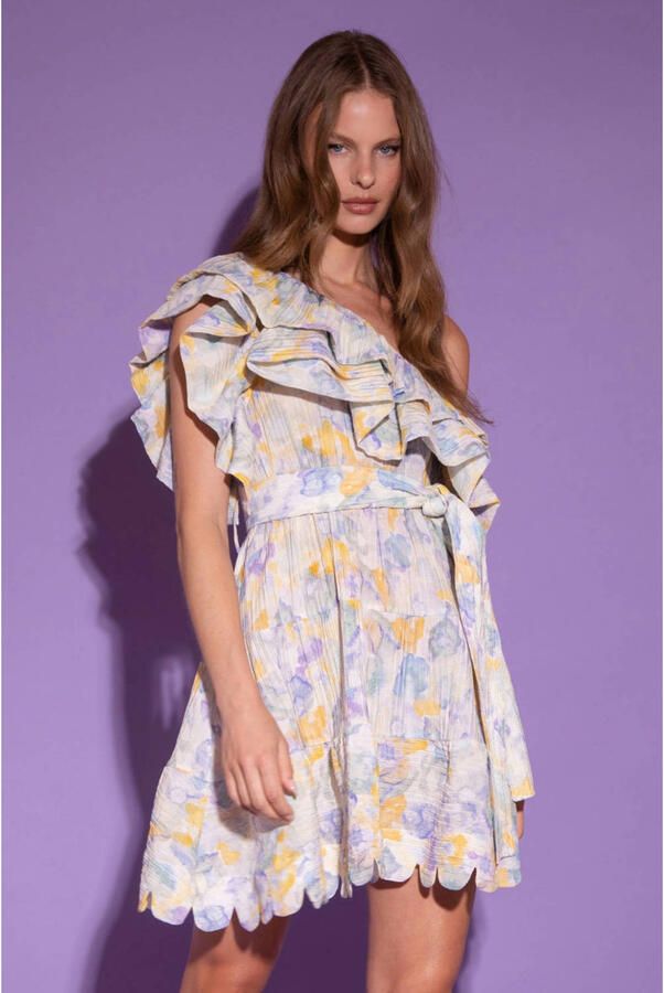 AMAYA Amsterdam gebloemde one shoulder jurk paars - Foto 5